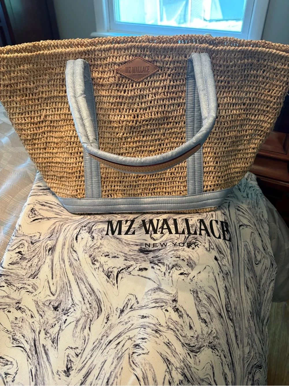 EUC MZ Wallace Raffia and chambray medium Tote - Picture 1 of 16